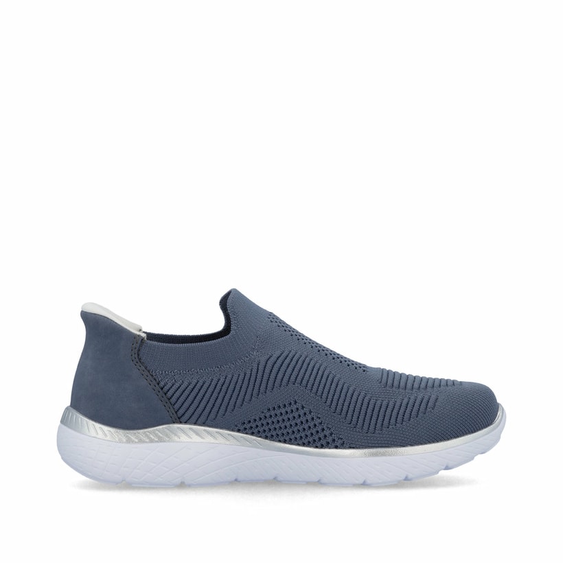 Chaussons Rieker bleus pour femme M5072-10 avec bande élastique. Intérieur de la chaussure.