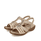 Braune Rieker Damen Riemchensandalen 60803-20 mit einem Elastikeinsatz. Schuhpaar seitlich schräg.