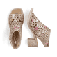 Mehrfarbige Rieker Riemchensandaletten 64780-90 mit einem Klettverschluss. Schuh von oben, liegend.