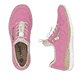 Rosane Rieker Damen Slipper N42G0-31 mit Deko-Reißverschluss sowie Gummizug. Schuh von oben, liegend.