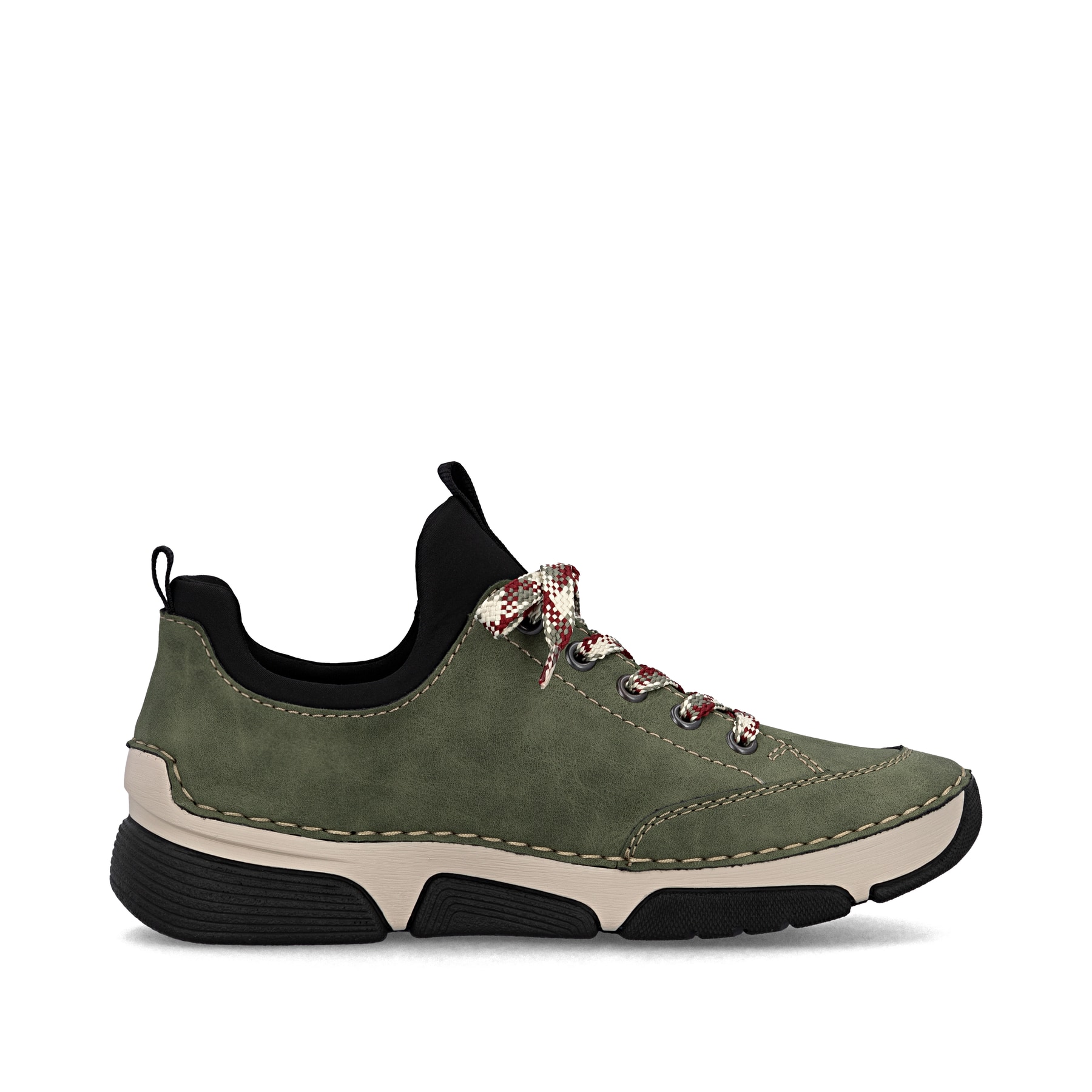 Mocassins Rieker verts pour femme 45973-54 avec bande élastique. Intérieur de la chaussure.