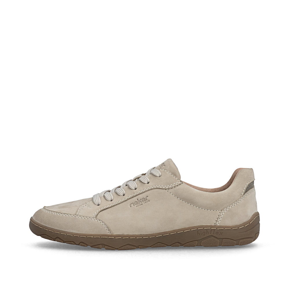 Beige Rieker Herren Schnürschuhe 08300-62 aus Rauleder, Barfußschuhe. Schuh Außenseite.