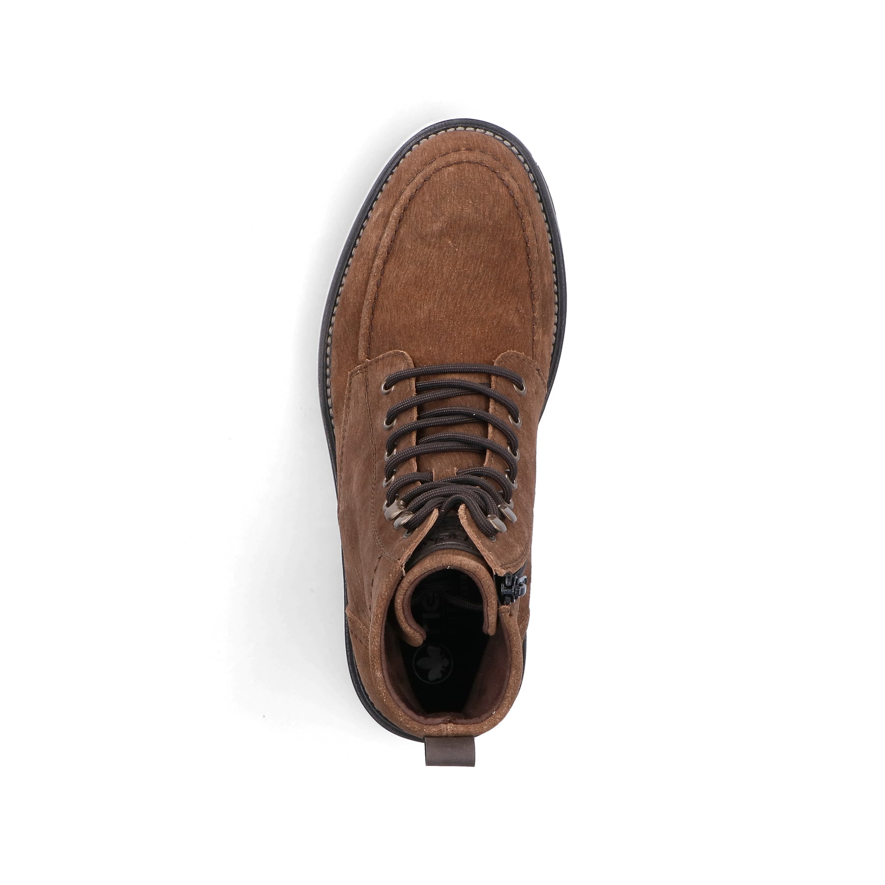 Braune Rieker Herren Schnürstiefel 30414-25 aus Rauleder mit Bergsteiger-Ösen. Schuh von oben.