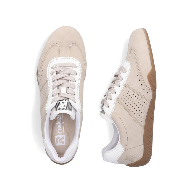 Beige Rieker Damen Schnürschuhe 41216-62 mit der schmalen Passform E. Schuh von oben, liegend.