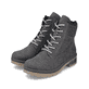 
Asphaltgraue Rieker Damen Schnürstiefel Y7424-45 mit Schnürung und Reißverschluss. Schuhpaar schräg.