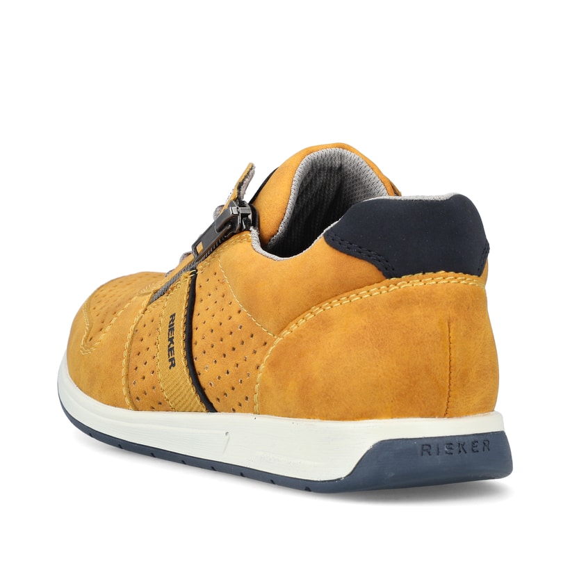 Gelbe Rieker Herren Schnürschuhe 11926-68 mit Reißverschluss sowie Löcheroptik. Schuh von hinten.