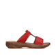 Rote Rieker Damen Pantoletten V2885-33 in Löcheroptik mit einem Klettverschluss. Schuh Innenseite.