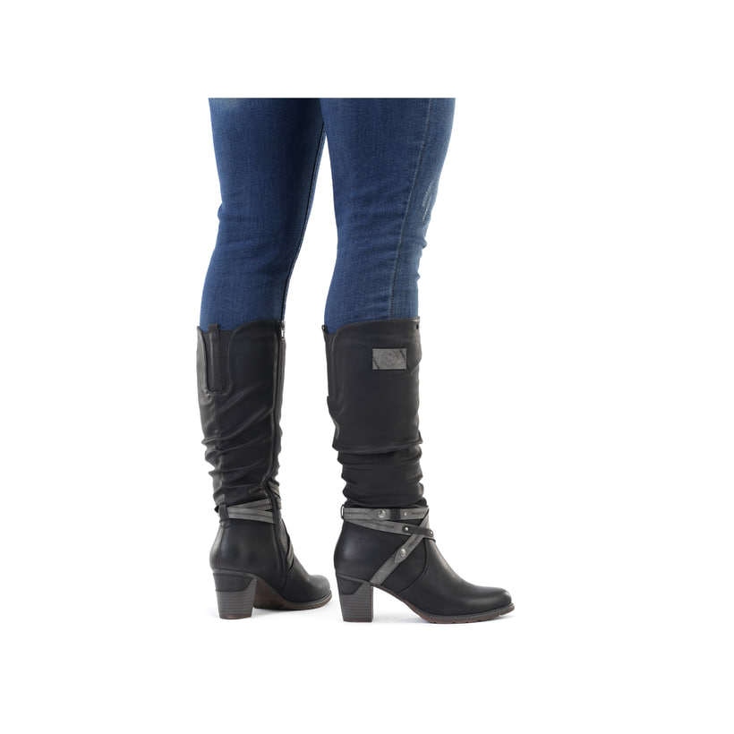 Ozeanblaue Rieker Damen Hochschaftstiefel 94791-14 mit einer robusten Profilsohle. Schuh Innenseite