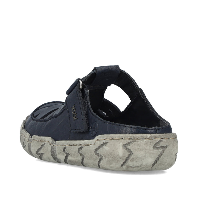 Dunkelblaue Rieker Damen Clogs L0396-14 aus Glattleder mit raffinierten Cut-Outs. Schuh von hinten.