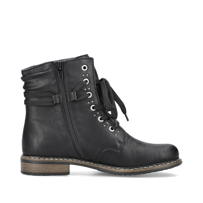 Bottes à lacets Rieker noires pour femme 71218-00 avec fermeture éclair. Intérieur de la chaussure.