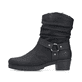 Mattschwarze Rieker Damen Kurzstiefel Y1760-00 mit geraffter Optik. Schuh Außenseite.