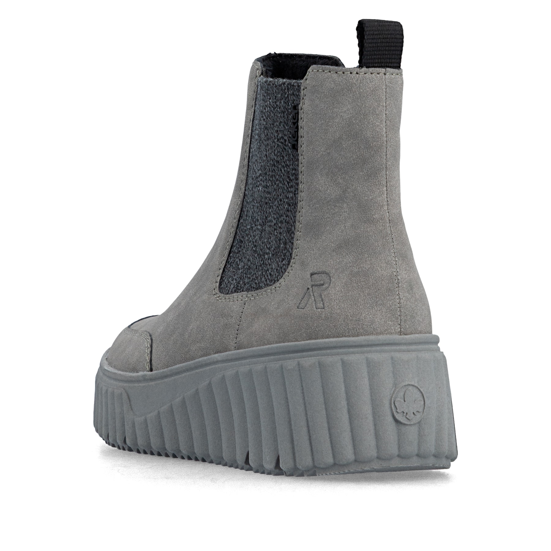 Chelsea Boots Rieker grises pour femme N2553-40 avec fermeture éclair. Chaussure vue de dessus.