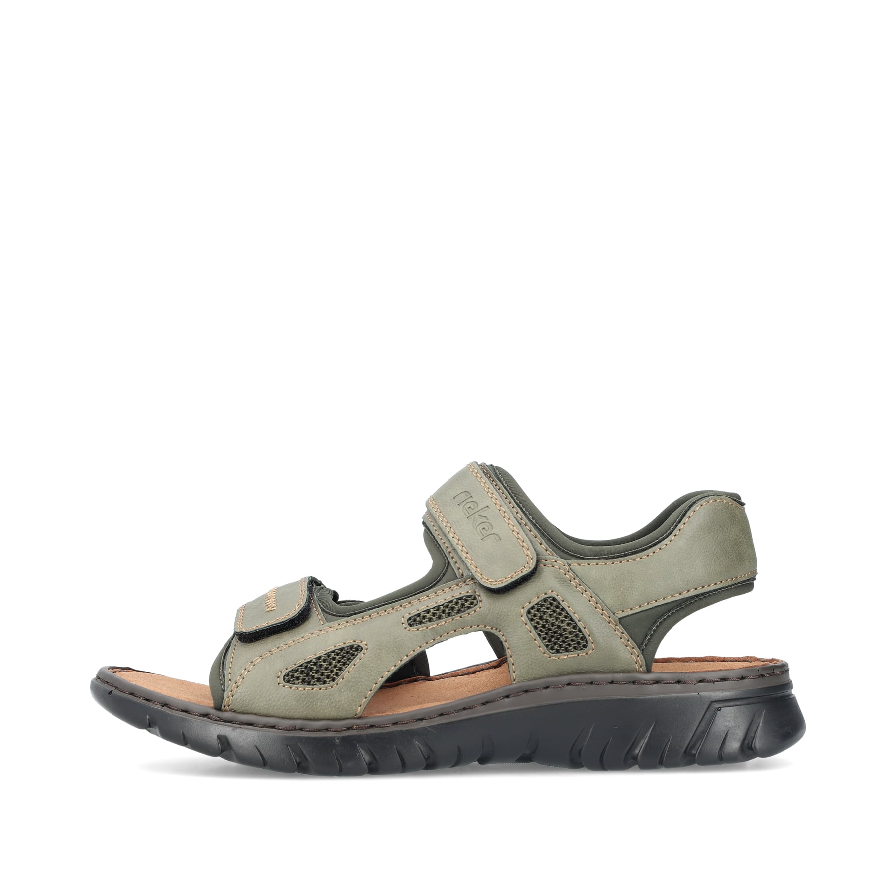 Grüne Rieker Herren Trekkingsandalen 26761-54 mit einem Klettverschluss. Schuh Außenseite.