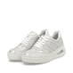 Silberne Rieker Damen Sneaker Low N6402-40 mit Rieker Air Sohlenfenster. Schuhpaar seitlich schräg.