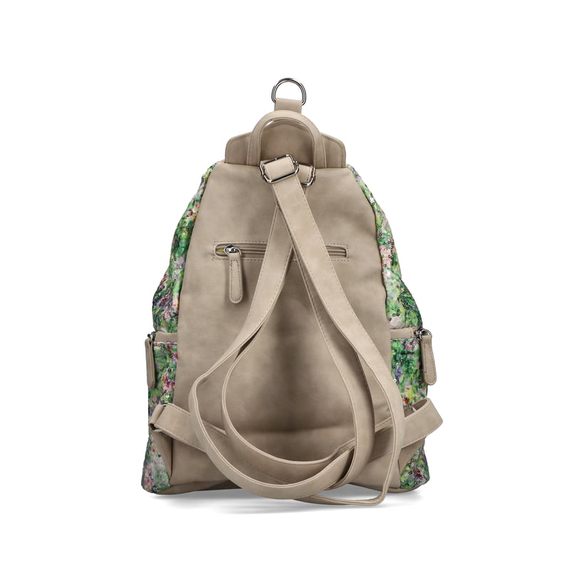Sac à dos Rieker H1055-92 vert avec fermeture éclair et compartiment arrière. Côté gauche.