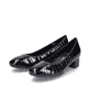 
Glanzschwarze Rieker Damen Pumps 49260-02 mit einer Profilsohle mit Blockabsatz. Schuhpaar schräg.