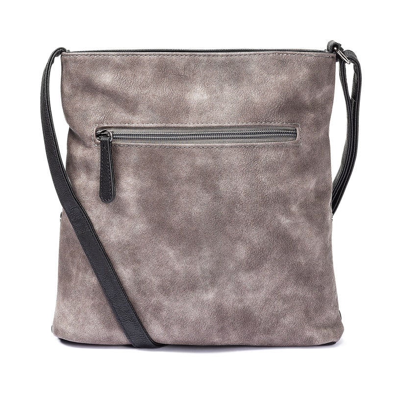 Sac bandoulière Rieker H1301-45 en gris avec finition métallisée, fermeture éclair et poche pour téléphone portable. Verso.