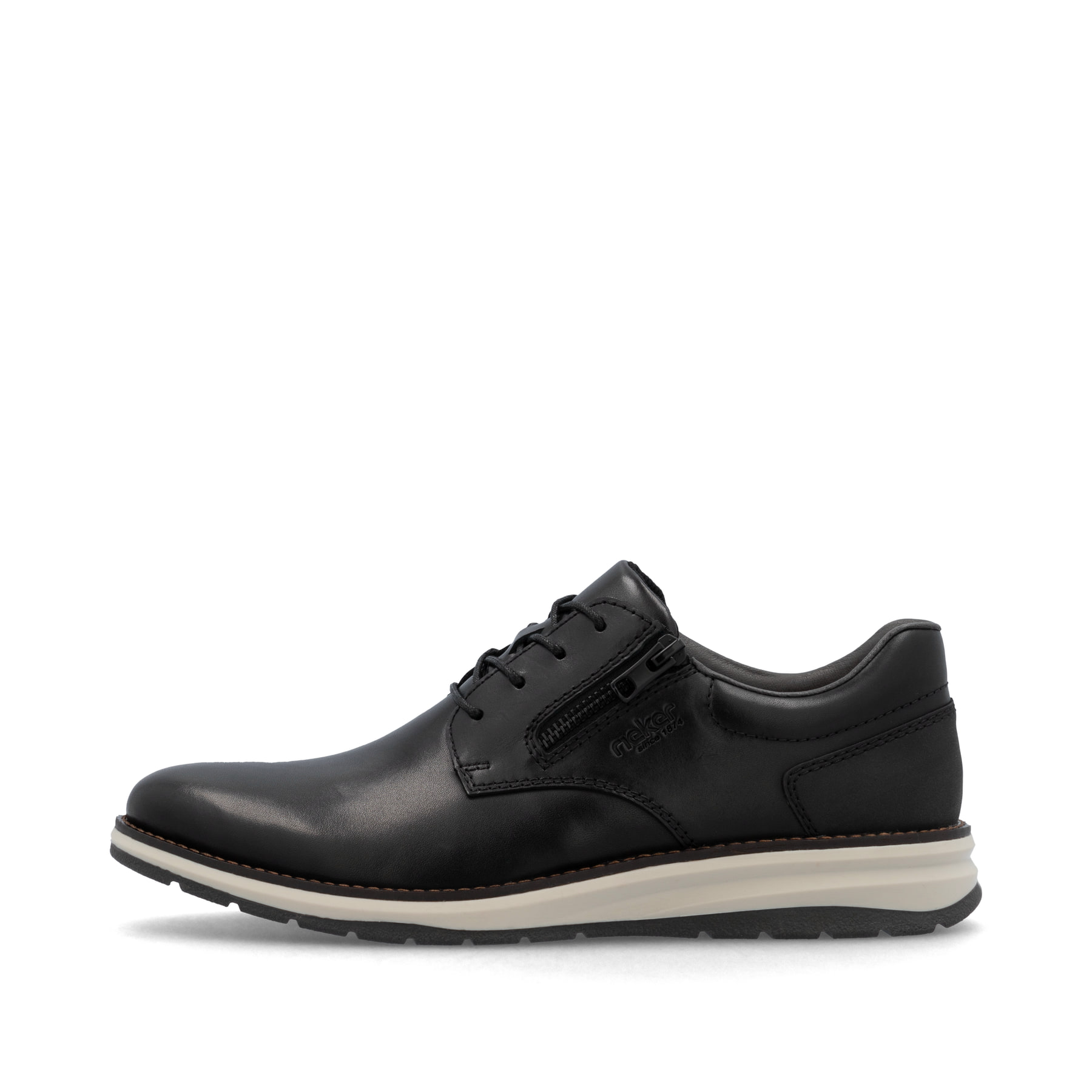 Schwarze Rieker Herren Schnürschuhe 14706-00 aus Glattleder mit Reißverschluss. Schuh Außenseite.