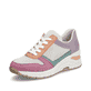 Beige vegane Rieker Damen Sneaker Low N9303-90 mit einer Schnürung. Schuh seitlich schräg.