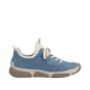 Blaue Rieker Damen Slipper 45973-14 mit Deko-Reißverschluss sowie einem Gummizug. Schuh Innenseite.