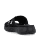 Schwarze vegane Rieker Damen Pantoletten V2105-00 mit einer ultraleichten Sohle. Schuh von hinten.