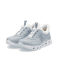 Blaue Rieker Damen Sneaker Low M6071-12 mit Gummizug sowie einer flexiblen Sohle. Schuhpaar seitlich schräg.