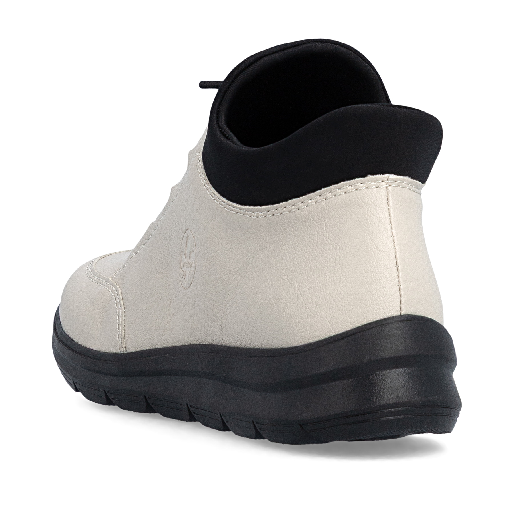 Bottines Rieker beiges pour femmes Z0065-60 avec fermeture éclair. Chaussure vue de l'arrière.