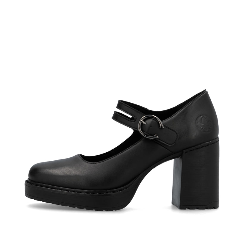 Schwarze Rieker Pumps Y4164-00 mit einer Schnalle sowie der Komfortweite G. Schuh Außenseite.