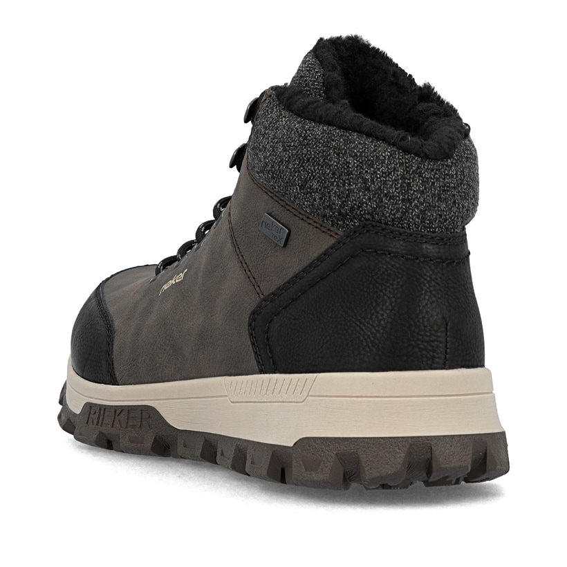 Kaffeebraune Rieker Herren Schnürstiefel 35534-25 mit einer leichten Profilsohle. Schuh von hinten