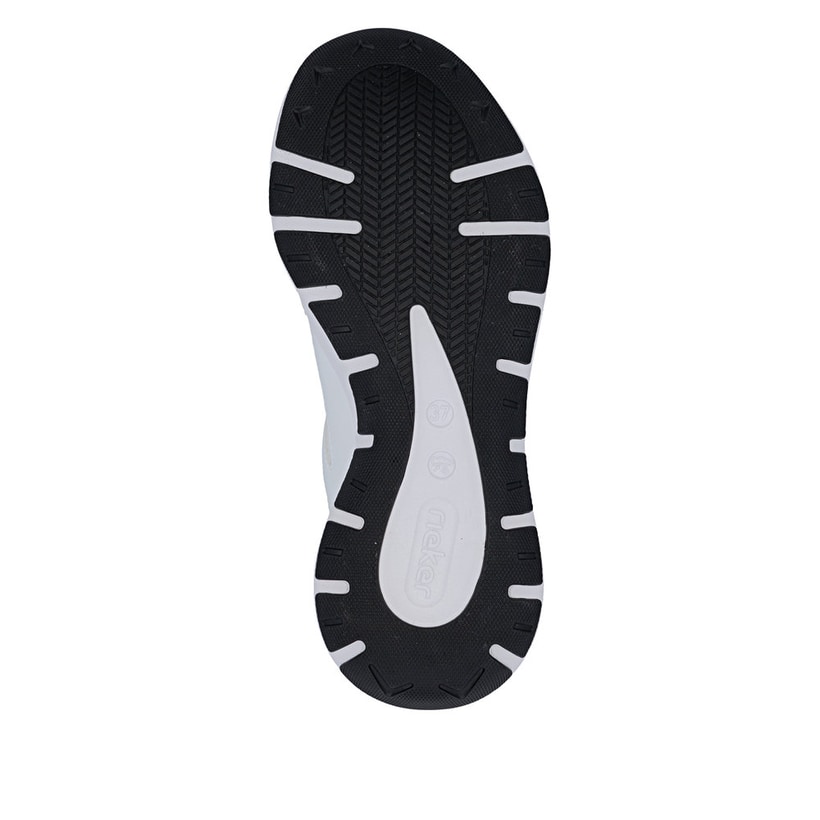 Weiße Rieker Damen Sneaker Low M6501-80 mit einer Schnürung sowie Komfortweite G. Schuh Laufsohle.