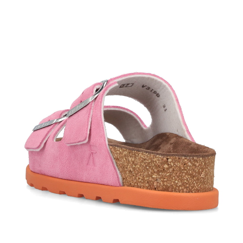 Rosane Rieker Damen Pantoletten V3190-31 aus Rauleder mit Schnallen. Schuh von hinten.