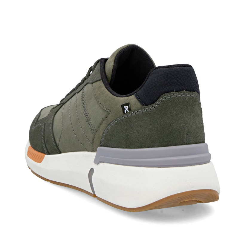 Grüne Rieker Herren Sneaker Low U1401-54 mit Schnürung sowie ultraleichter Sohle. Schuh von hinten.