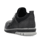 Schwarze Rieker Herren Slipper 14450-00 mit Gummizug sowie Komfortweite G 1/2. Schuh von hinten.