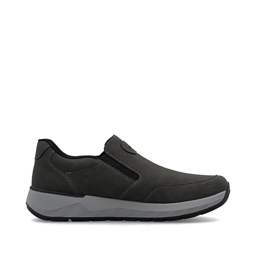 Mocassins Rieker gris pour homme 11550-45 avec bande élastique. Chaussure vue de l'arrière.