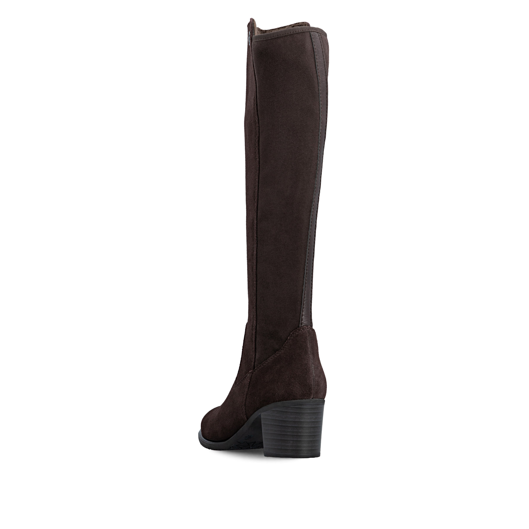 Dunkelbraune Rieker Damen Hochschaftstiefel Y2050-25 mit einem Reißverschluss. Schuh von hinten.