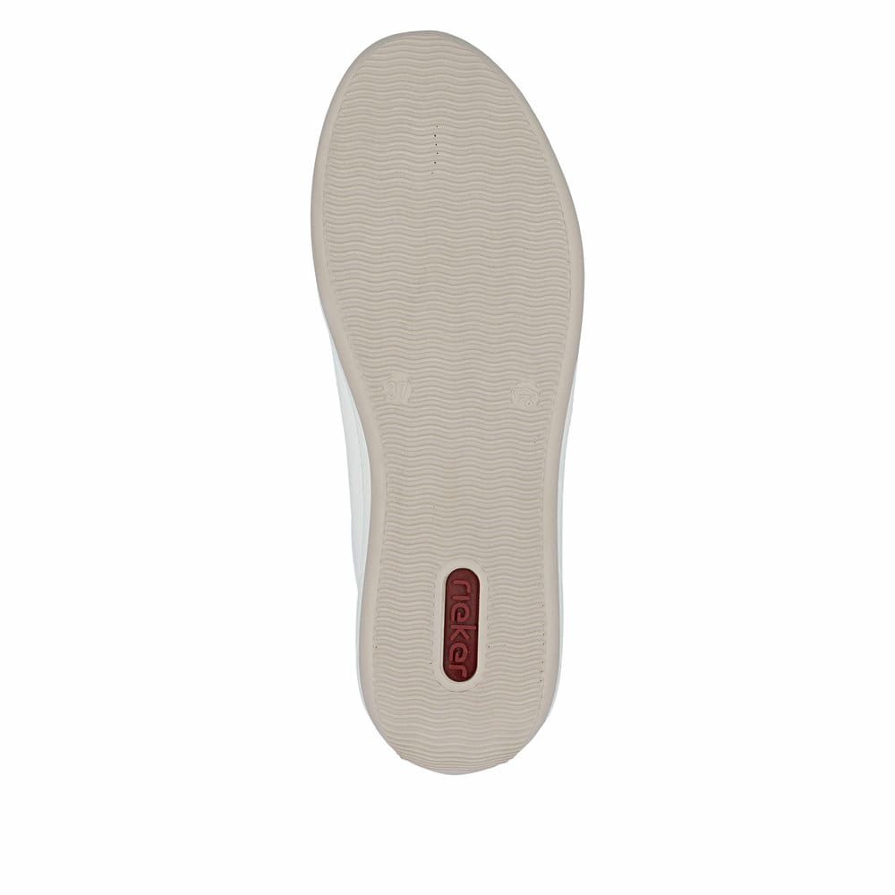 Baskets basses Rieker bleues pour femme N1112-10 avec fermeture éclair. Semelle extérieure de la chaussure.