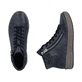Dunkelblaue Rieker Damen Sneaker High X0709-14 aus Glattleder mit Reißverschluss. Schuh von oben, liegend.
