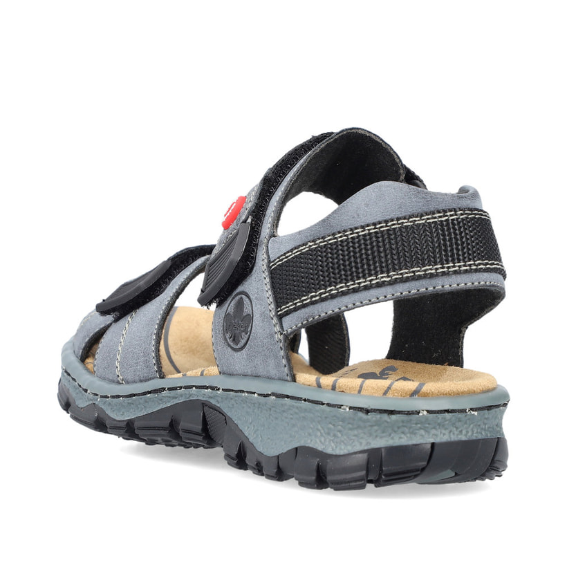 Blaue Rieker Damen Trekkingsandalen 68851-14 mit einem Klettverschluss. Schuh von hinten.
