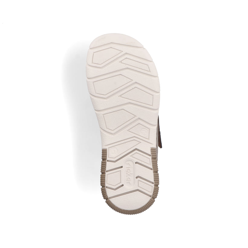 Braune Rieker Herren Pantoletten 25283-25 mit einem Klettverschluss. Schuh Laufsohle.