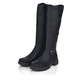 Tiefschwarze Rieker Damen Hochschaftstiefel Y7190-00 mit einem Reißverschluss. Schuhpaar seitlich schräg.