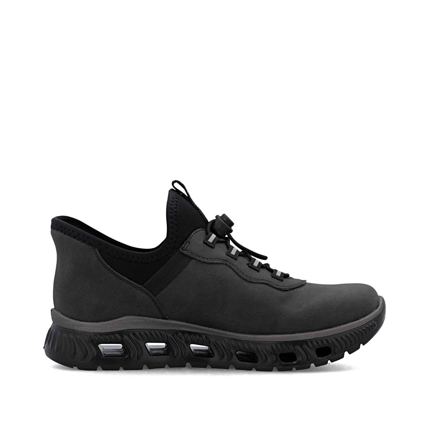 Dunkelgraue Rieker Damen Sneaker Low M6065-45 mit easy Hineinschlüpf-Möglichkeit. Schuh Innenseite.