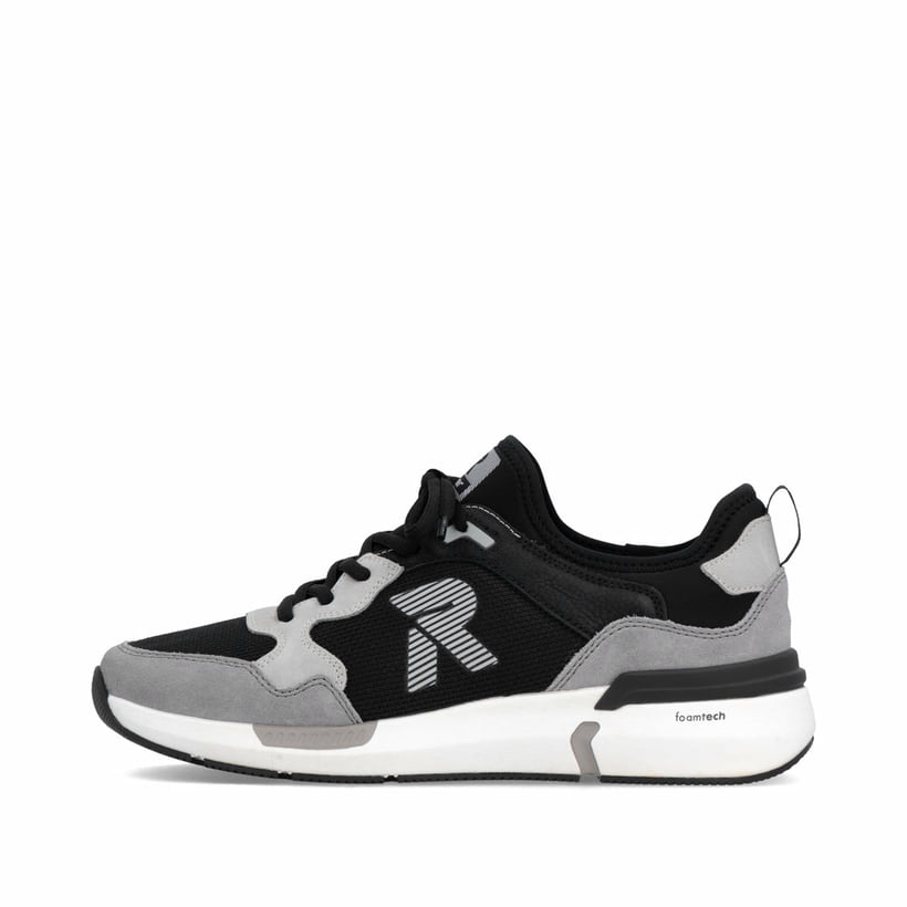 Mocassins Rieker noirs pour homme U1405-00 avec bande élastique. Côté extérieur de la chaussure.
