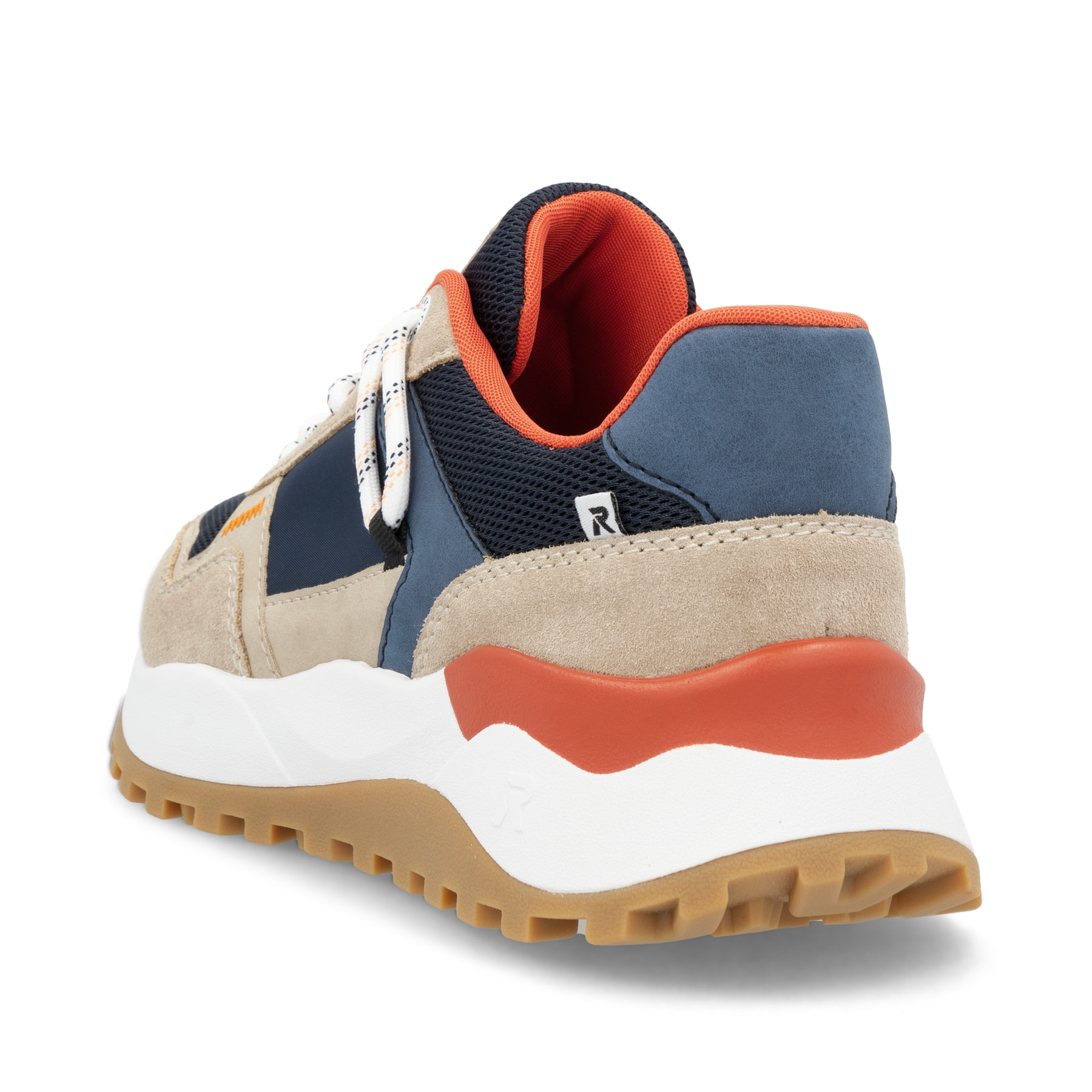 Blaue Rieker Herren Sneaker Low U1300-14 mit Schnürung sowie flexibler Sohle. Schuh von hinten.