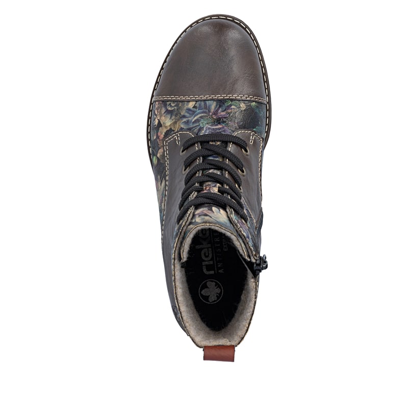 Braune Rieker Damen Schnürstiefel 74800-25 mit wasserabweisender TEX-Membran. Schuh von oben.