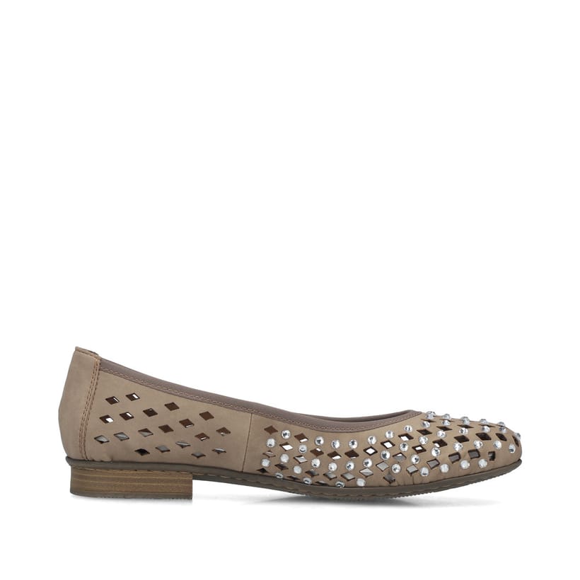Beige Rieker Ballerinas 51985-64 mit Strasssteinen sowie extra weicher Decksohle. Schuh Innenseite.