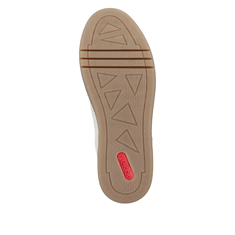 Cremefarbene Rieker Damen Sneaker Low M7610-60 mit einer Schnürung. Schuh Laufsohle.