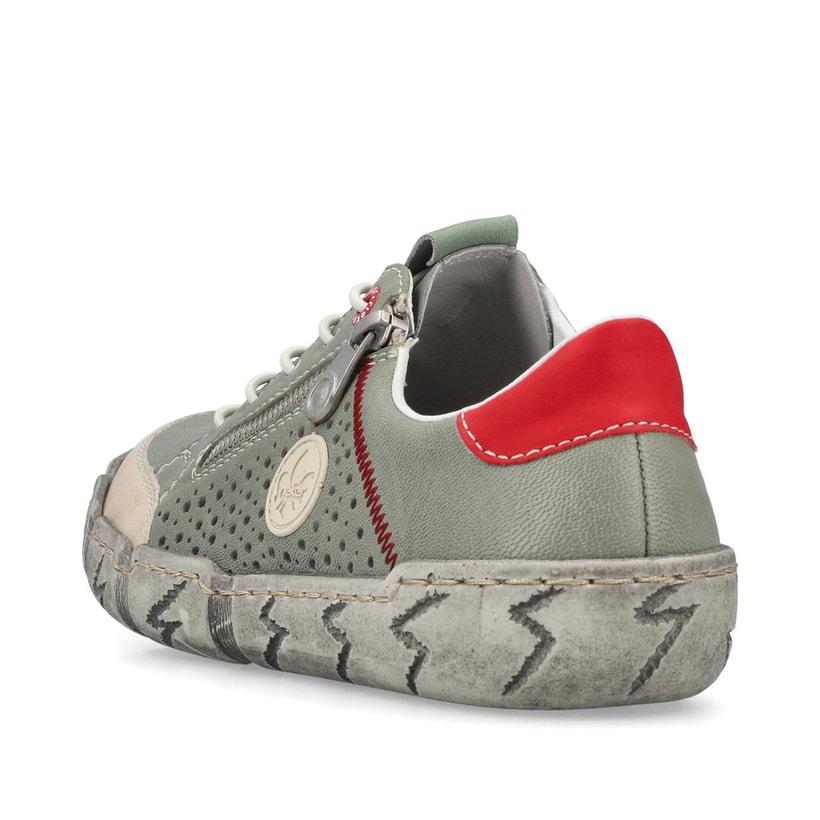 Mocassins Rieker verts pour femme L0355-52. Chaussure vue de l'arrière.