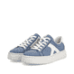Blaue Rieker Damen Sneaker Low N9920-14 mit einem Reißverschluss. Schuhpaar seitlich schräg.