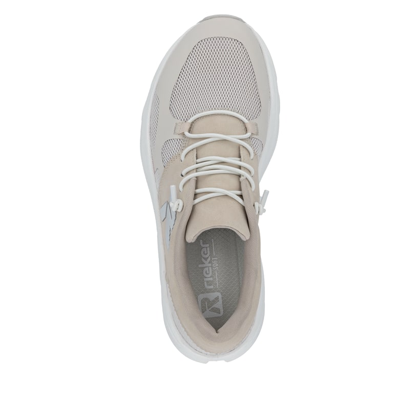 Beige Rieker Damen Sneaker Low W3500-60 mit Schnürung sowie ultraleichter Sohle. Schuh von oben.