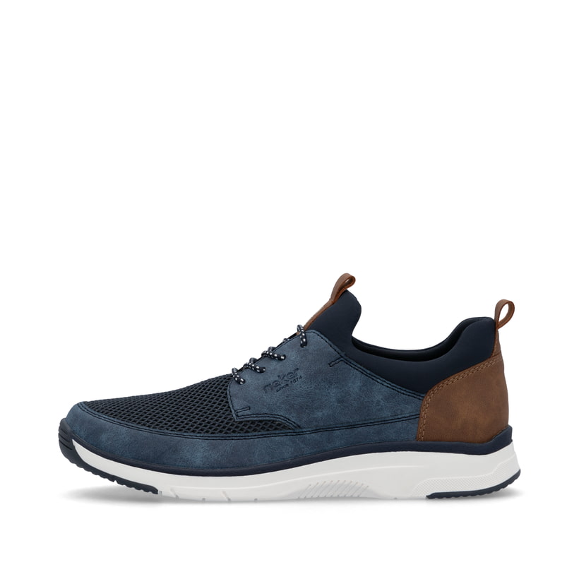 Blaue Rieker Herren Slipper 19550-14 mit einem Gummizug sowie Komfortweite G 1/2. Schuh Außenseite.